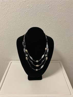 Elegant Three-Strand Gray and Silver Beaded Necklace